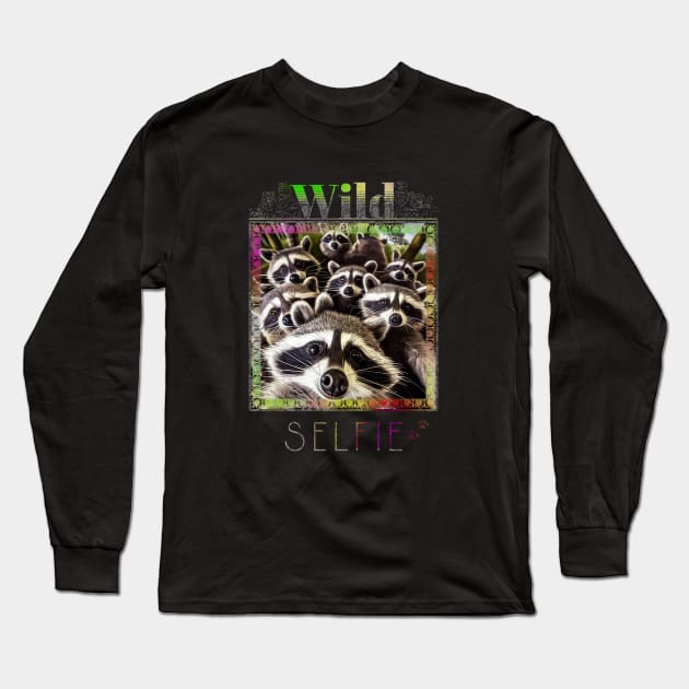 Raccoon Wild Wild Nature Funny Happy Humor Photo Selfie Long Sleeve T-Shirt by Cubebox